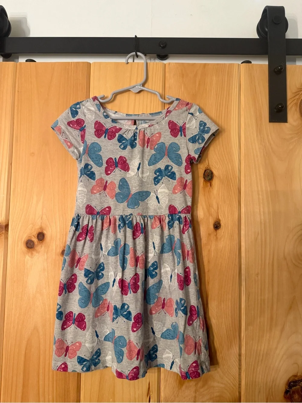 Carter's Grey Knit Dress with Pink & Blue Butterflies